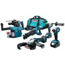 Makita DLX5069TX1 18 V Combiset para trabajos de taladrado, atornillado, serrado y amolado de todo tipo a muy duros